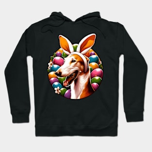 Ibizan Hound Celebrates Easter with Bunny Ears and Joy Hoodie